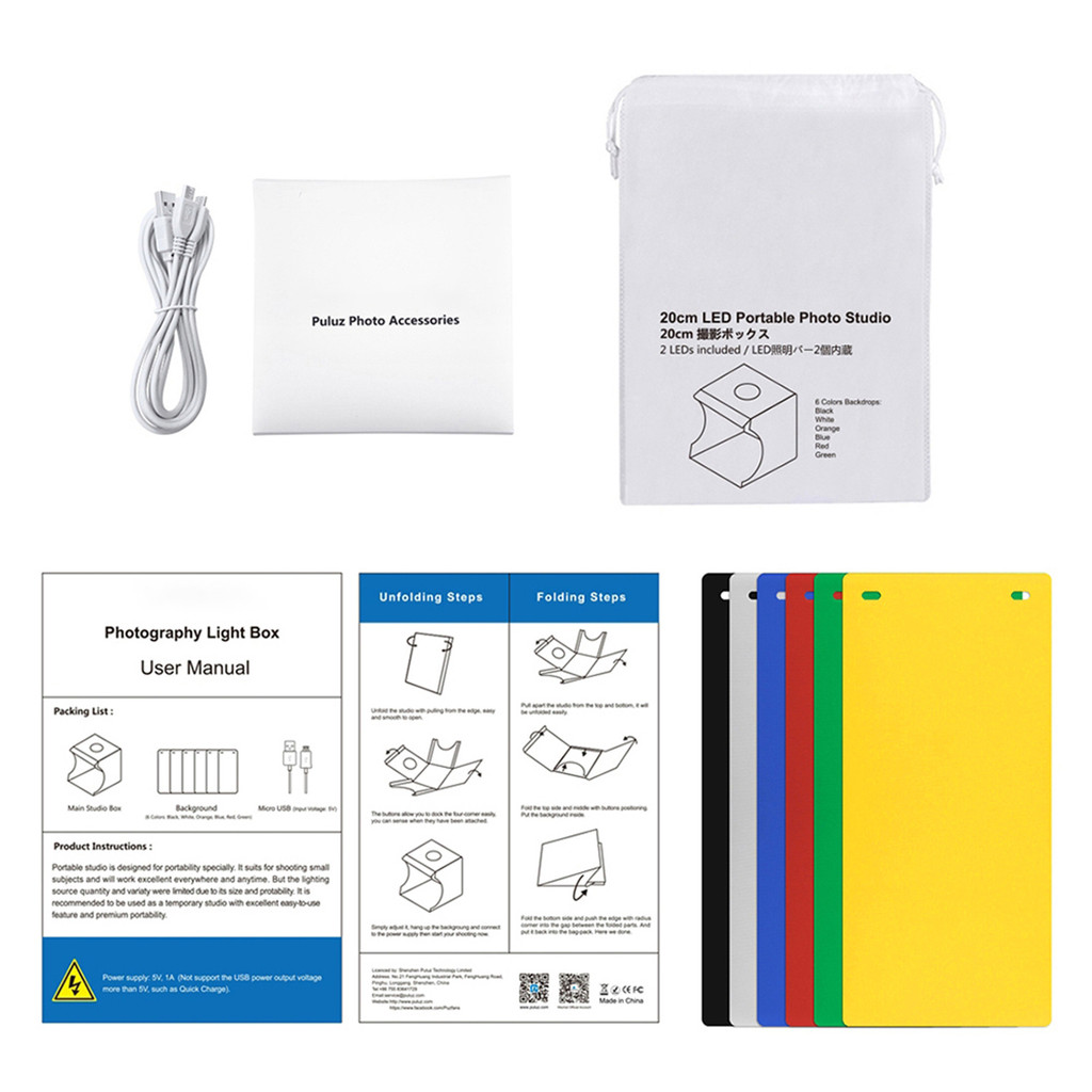 PULUZ Dual Lightbox Mini 40 ชิ้น LED Room foliding การถ่ายภาพ Softbox เต็นท์ Photobooth ฉากหลัง USB 