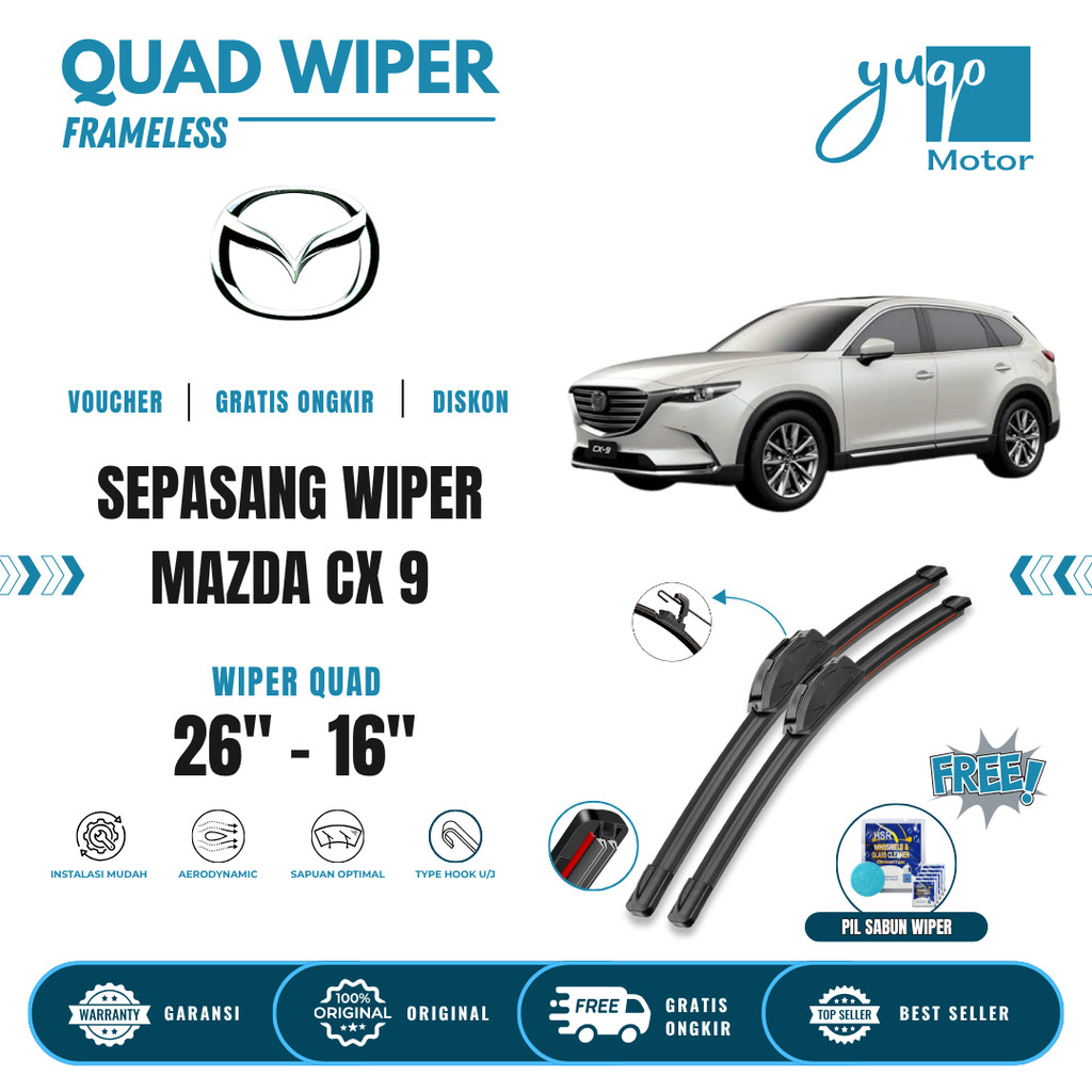 Mazda Cx-9 Quad ที่ปัดน้ําฝนกระจกรถยนต์ฟรี 5 เม็ดสบู่