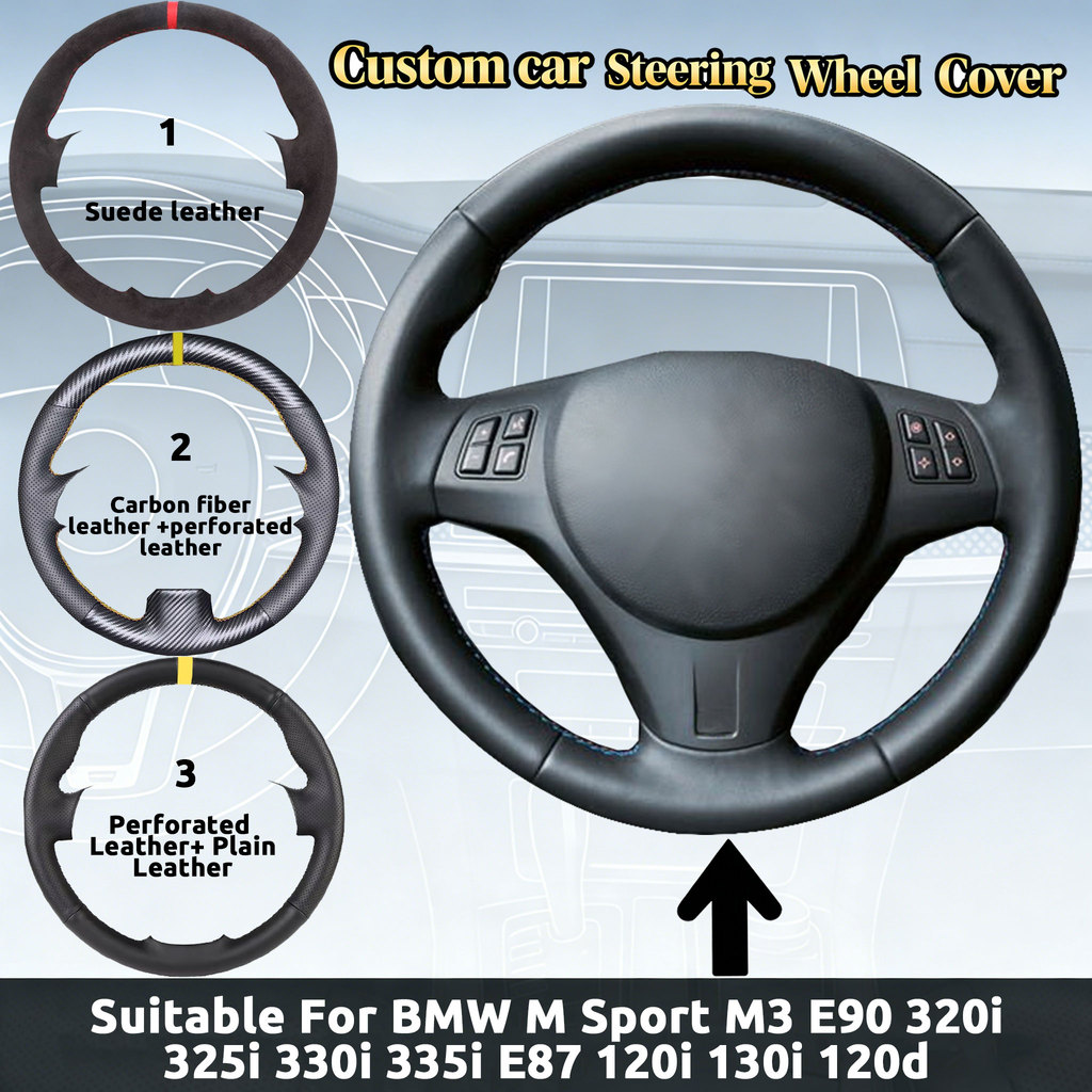 Custom Hand-Sewn หนังพวงมาลัยรถสําหรับ BMW M Sport M3 E90 E91 E92 E93 E87 E81 E82 E88 X1 E84 Anti-sl