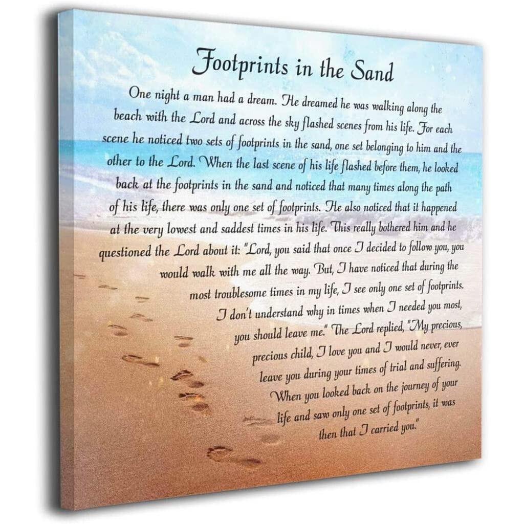 Captivate Heart Footprints In The Sand Wall Art Sand Art Footprintsmorden Faith Wall Art พิมพ์บน Can