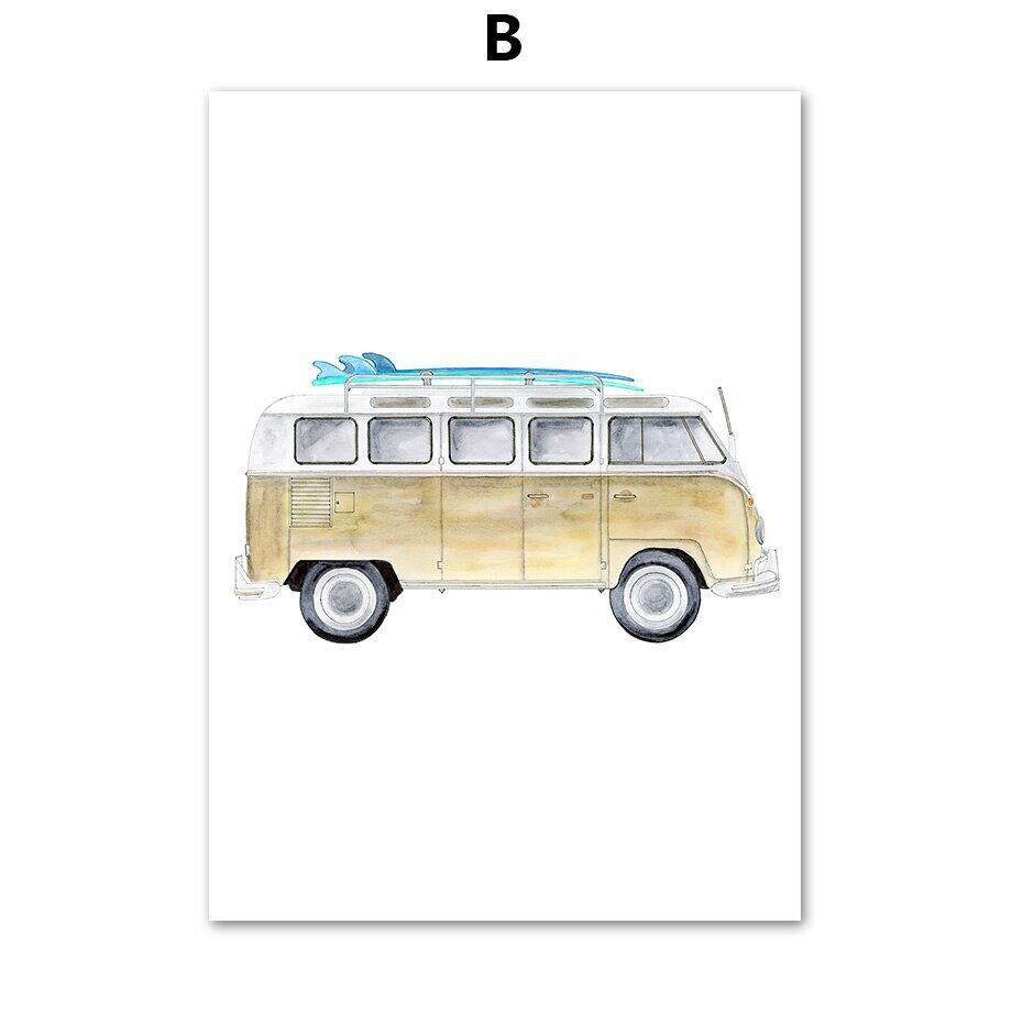 สีน้ําการ์ตูนรถ Minimalist Nursery Wall Art ภาพวาดผ้าใบ Nordic โปสเตอร์และพิมพ์ภาพผนังเด็กตกแต่งบ้าน