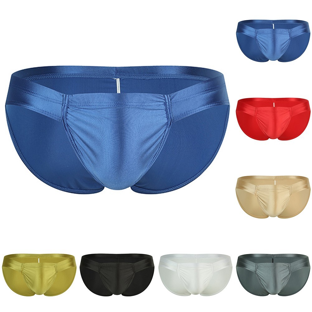 ⭐สินค้าใหม่⭐Men Oil Shiny Glossy Low Waist Briefs Breathable Underwear Panties Underpants ราคา ถูกที่สุด ดีลบีเคเค