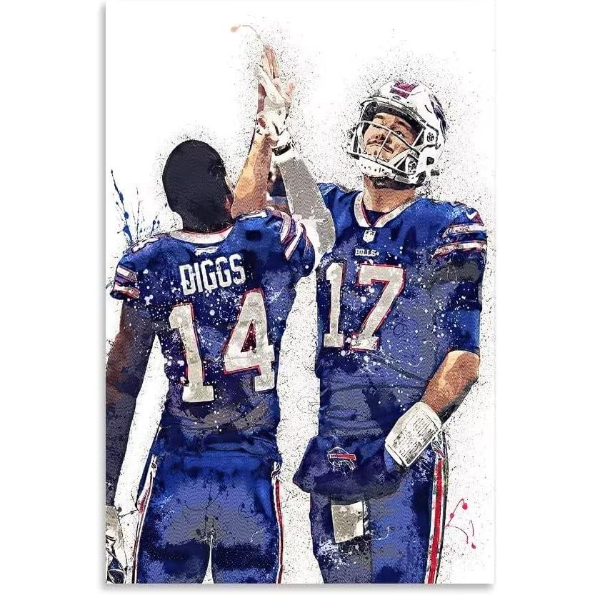 Josh Allen Stefon Diggs โปสเตอร์ศิลปะผ้าใบห้องนอน Wall Art Decor ไม่มีกรอบภาพพิมพ์สํานักงานหอพักตกแต