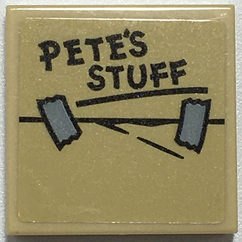Brick2cube Part - Tile 2 x 2 with 'PETE’S STUFF' and Tape Pattern (Sticker) - Set 76108 - 3068bpb166