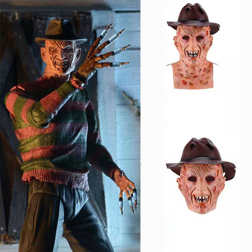 สยองขวัญฮาโลวีน Freddy Mask Krueger Killer คอสเพลย์หน้ากากหมวกเครื่องแต่งกายที่น่ากลัว Full Head Lat