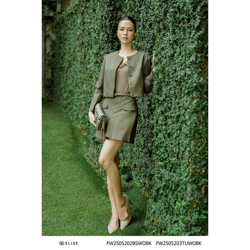 Elise FW design กางเกงขาสั้นกระโปรงเทียมลายสีดําและสีเหลือง2505202BSWOBK (O2O)