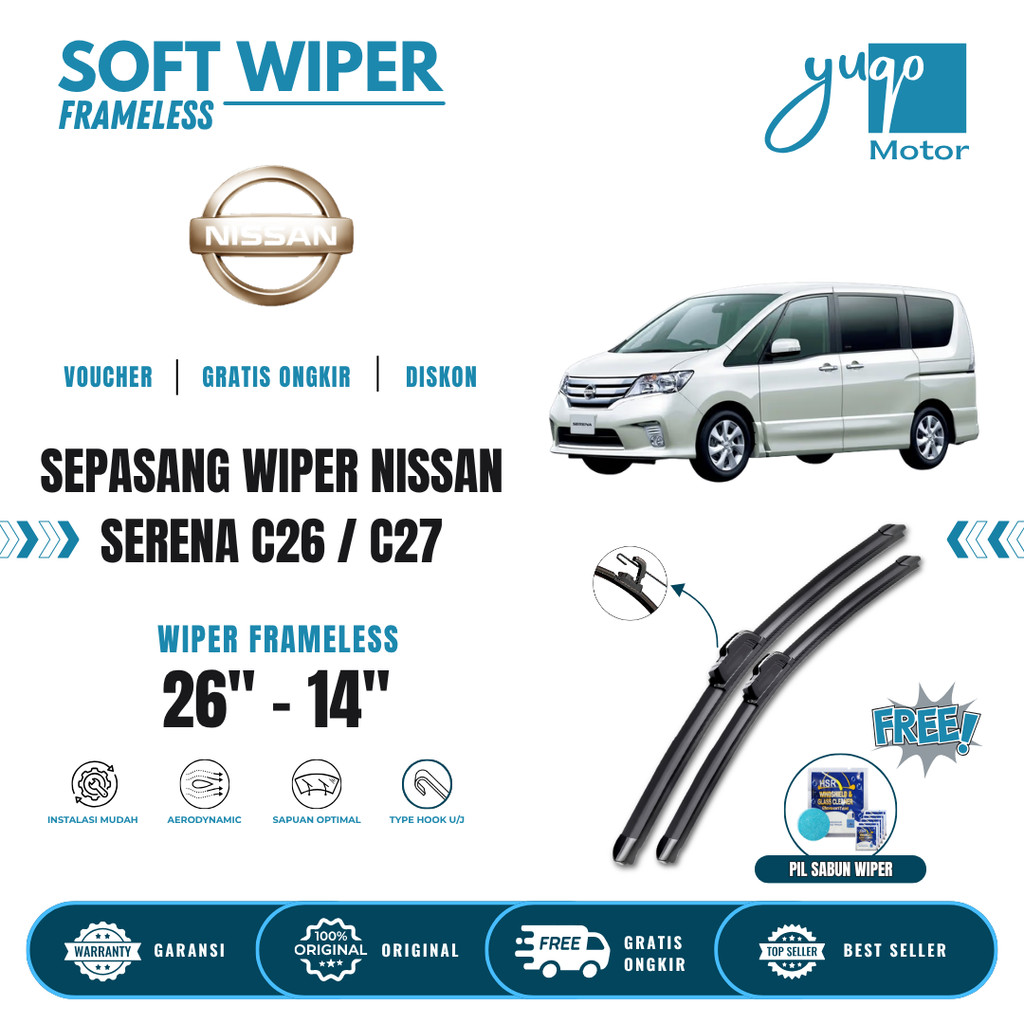 Nissan Serena C26 / C27 ที่ปัดน้ําฝนกระจกรถยนต์ไร้กรอบฟรี 5 เม็ดสบู่