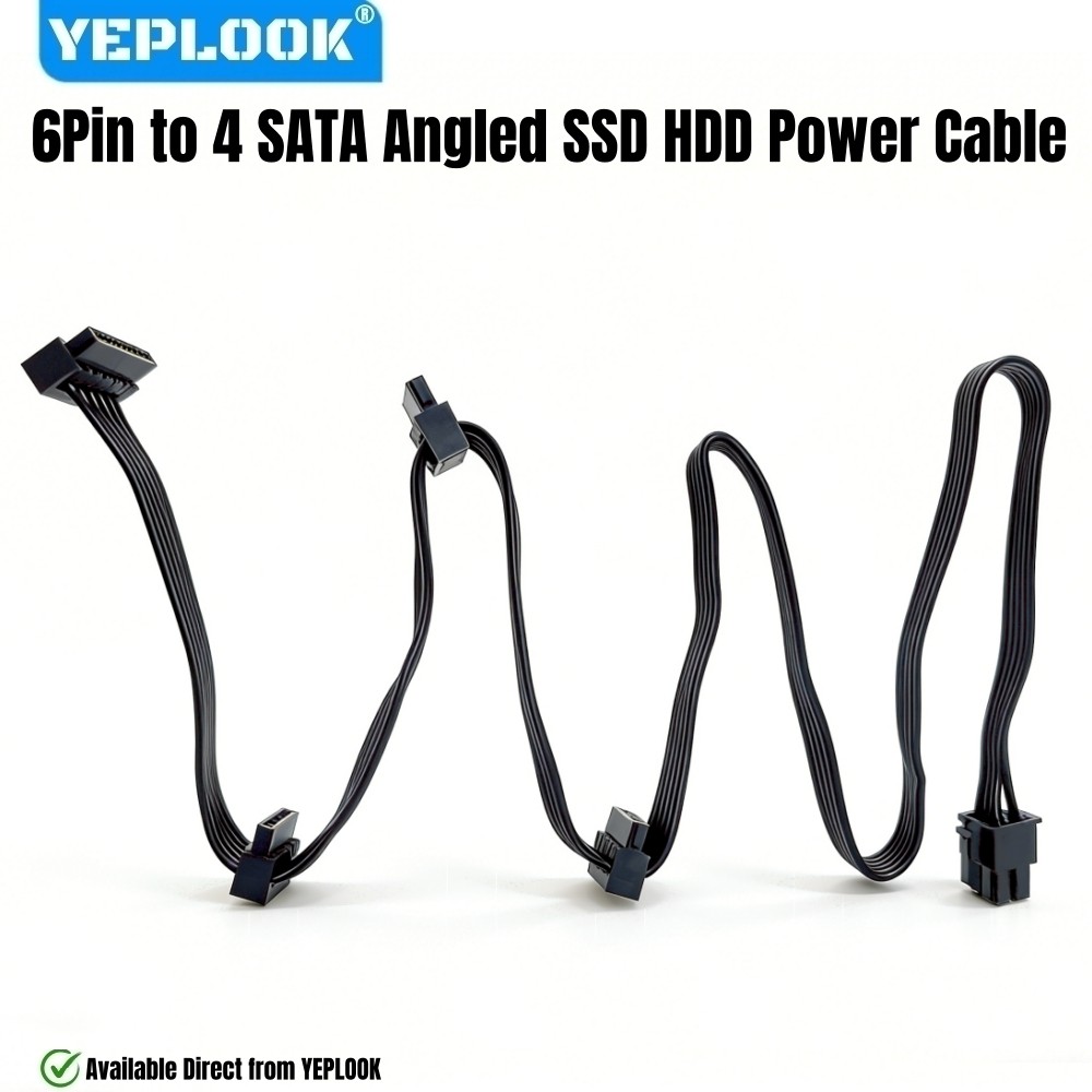 YEPLOOK 6Pin ถึง 4 SATA มุมขวา, SSD HDD SATA สายไฟสําหรับ Corsair RM1000, RM850, RM750, RM650, RM550