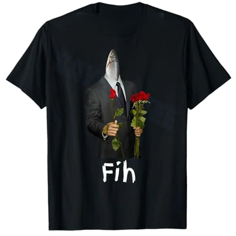 เสื้อยืดผ้าฝ้ายผู้ชาย Fih สุภาพบุรุษตลก Misspelled ปลา Meme Fih Calling อารมณ์ขันเสื้อยืดตกปลาคนรักช