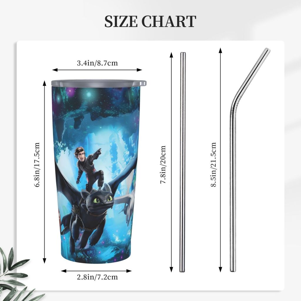 How To Train Your Dragon ถ้วยฟางรถยนต์ 20oz (พร้อมหลอด)แก้วสแตนเลส 500ML ถ้วยกาแฟฉนวน