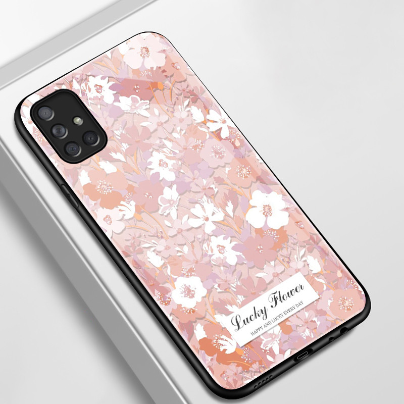 เคสสำหรับ Samsung A71 4G A71 5G A91 เคสโทรศัพท์ดอกไม้โชคดีเปลือกแก้วกันกระแทก