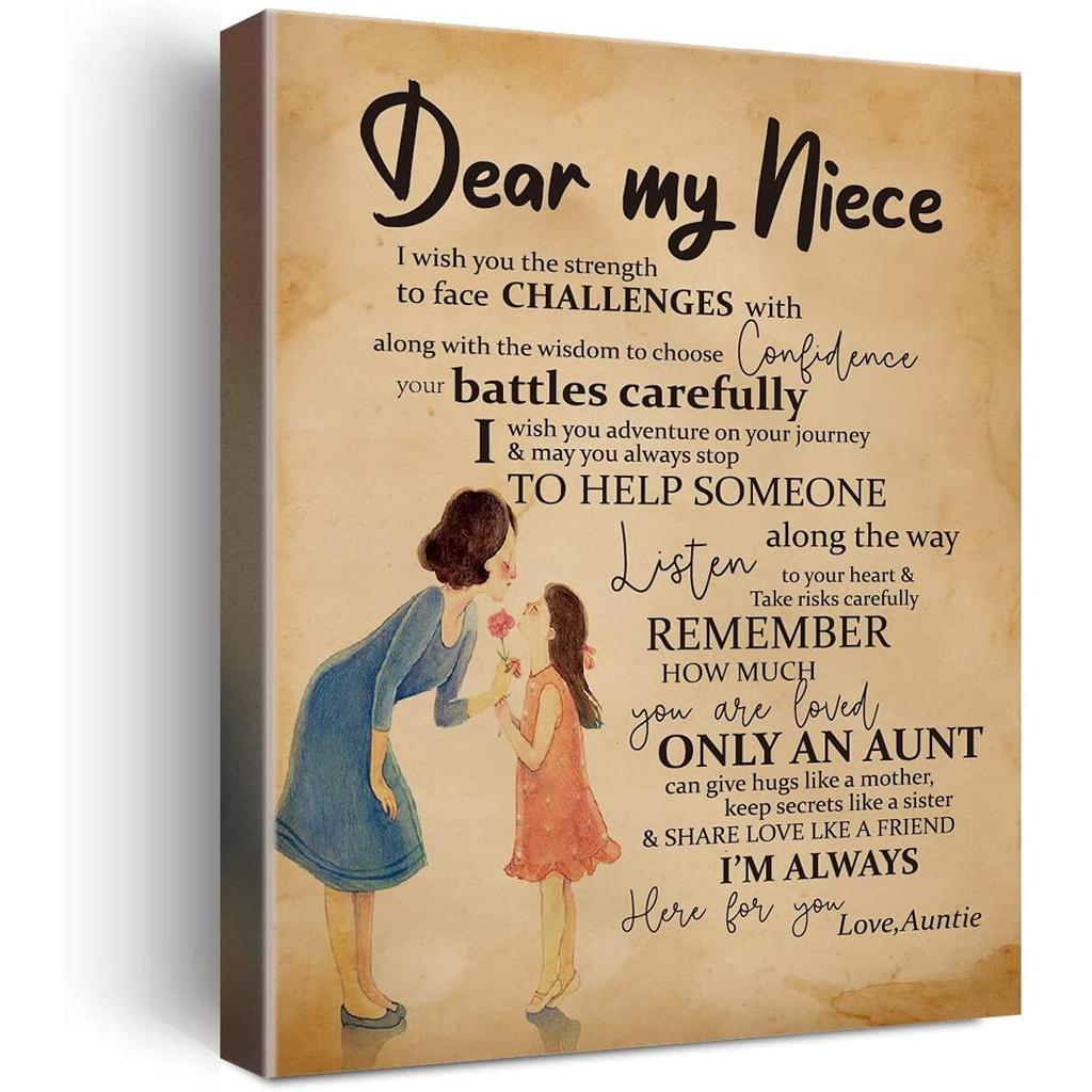 To My Niece Saying Hangable Canvas Poem พิมพ์กรอบโปสเตอร์ Wall Art สําหรับ Niece จากป้าความหมาย 0415