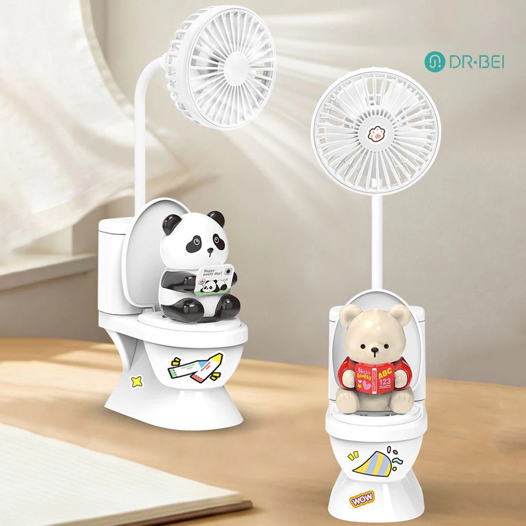 DR.BEI พัดลมตั้งโต๊ะ USB ทรงห้องน้ำ พร้อมที่วางปากกา