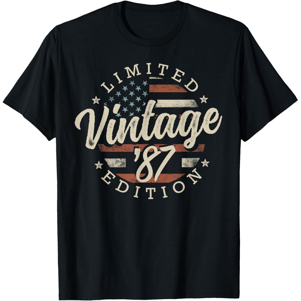 เสื้อยืดผ้าฝ้ายผู้ชาย Vintage 1987 Limited Edition USA Flag 39th Birthday T-Shirt