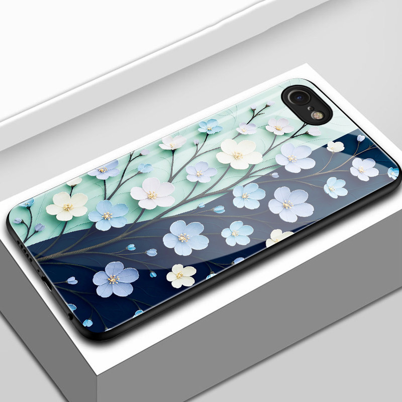 เคสสำหรับ iPhone 6 Plus 6s Plus 7 Plus 8 Plus X Xs Max Xr เคสโทรศัพท์ดอกไม้เปลือกแก้วกันกระแทก