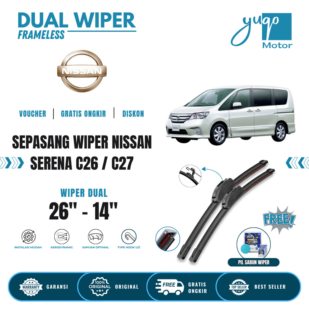Nissan Serena C26 / C27 ที่ปัดน้ําฝนกระจกรถยนต์คู่ฟรี 5 เม็ดสบู่