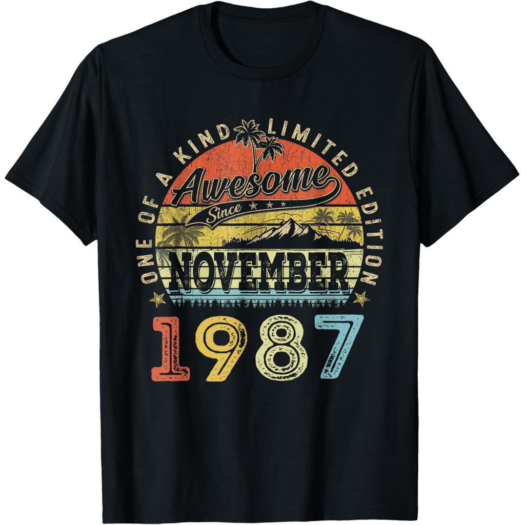 เสื้อยืดผ้าฝ้ายผู้ชาย 38 Limited Edition 1987 One of a Kind พฤศจิกายน 38th Birthday T-Shirt