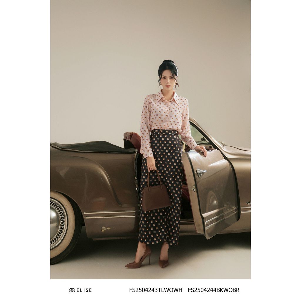 Jupe ขอบเอวเพชร HT สีน้ําตาลม่วง ออกแบบโดย Elise FS2504244BKWOBR (O2O)