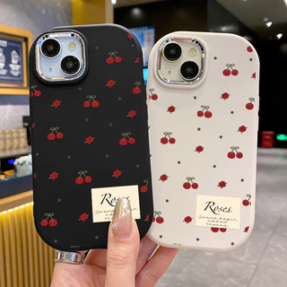 เคสสำหรับ iPhone 6 Plus 6s Plus 7 Plus 8 Plus X Xs Max Xr 11 Pro Max เคสโทรศัพท์ดอกไม้เชอร์รีกันกระแทกกลมและอ้วน