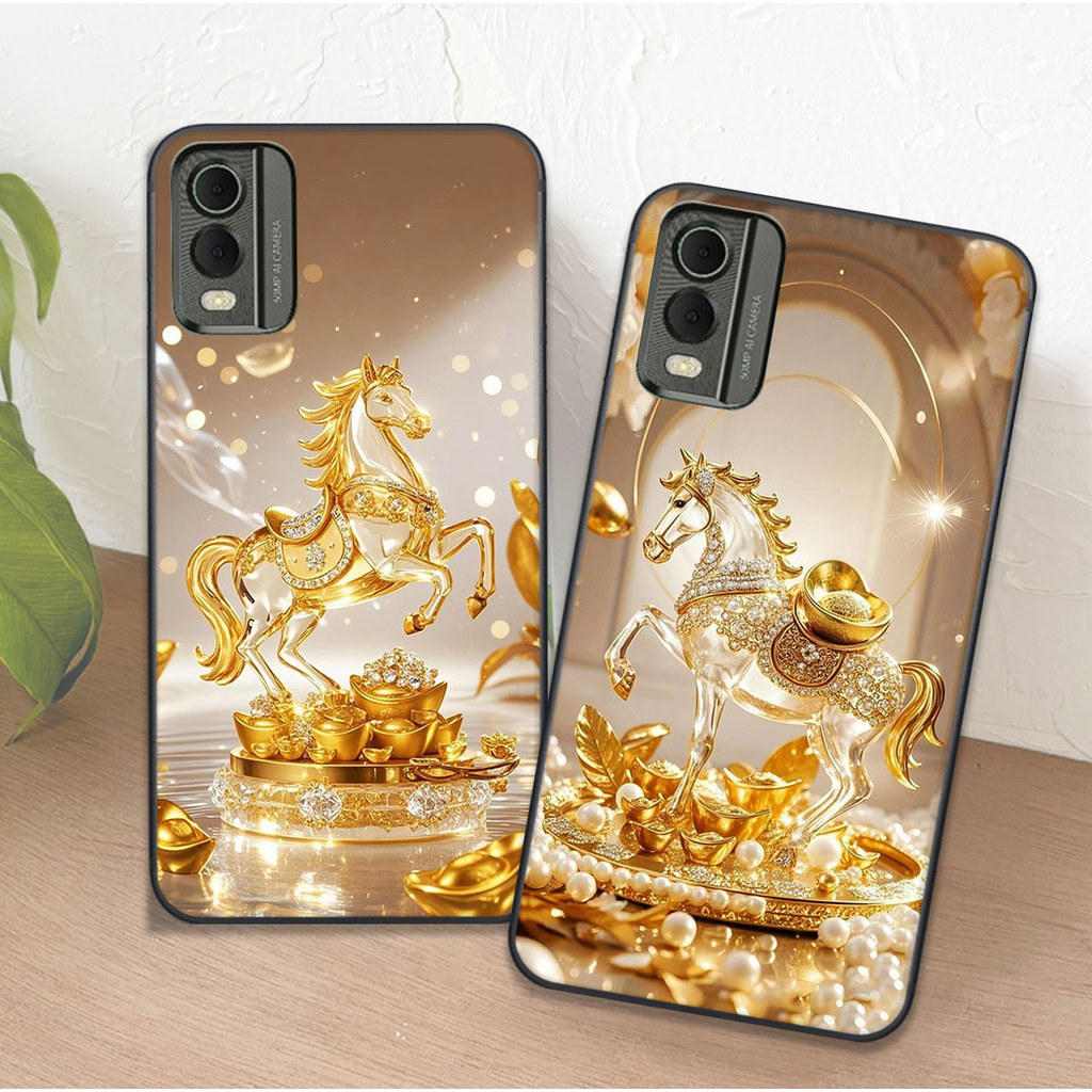 เคส Nokia C32 เคสโคลเวอร์พิมพ์ลายม้าสีเหลือง