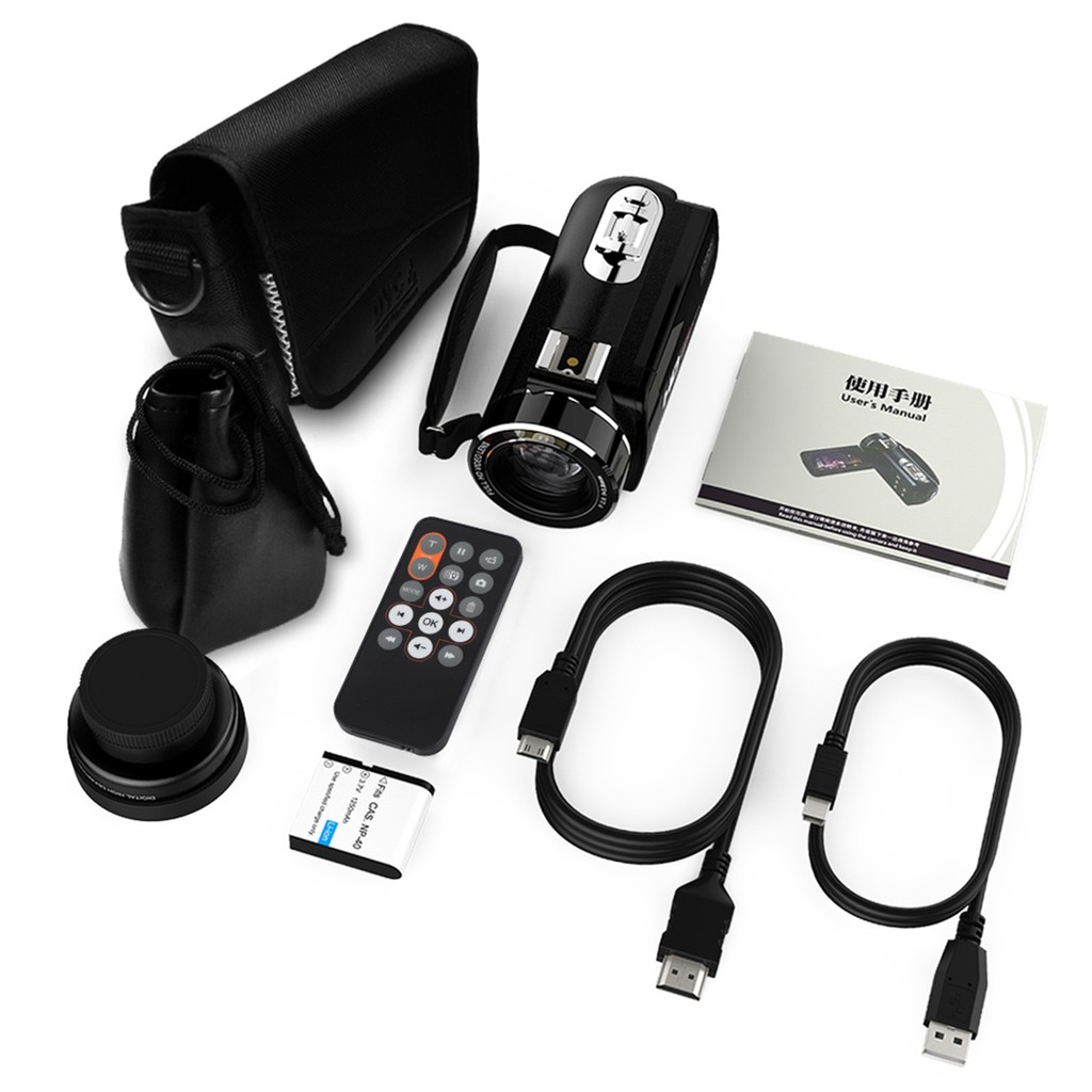 แบบพกพา 1080P Full HD กล้องวิดีโอดิจิตอลเลนส์มุมกว้าง 37 มม. 24MP 16X ซูมกล้องวิดีโอ 3.1in หมุนได้ I