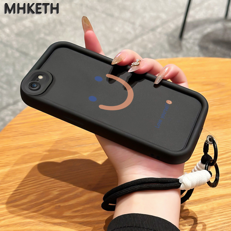 MHKETH เคสสำหรับ iPhone 6 Plus 6s Plus 7 Plus 8 Plus SE 2020 X Xr Xs Max เคสโทรศัพท์มีสายคล้องหน้ายิ้ม