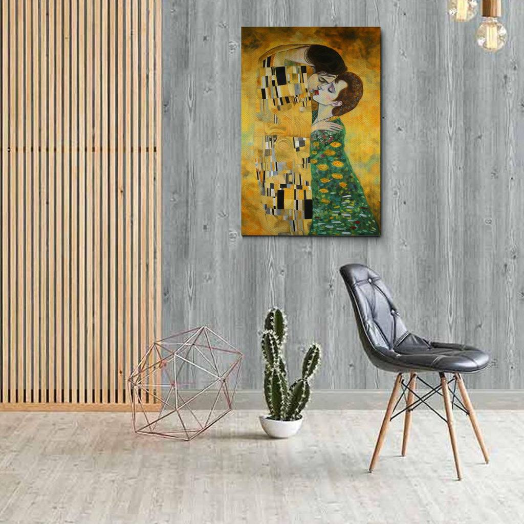 Gustav Klimt The Kiss โปสเตอร์ Vintage นิทรรศการโปสเตอร์ Art พิมพ์ Gustav Klimt พิมพ์โรแมนติก Art Gu