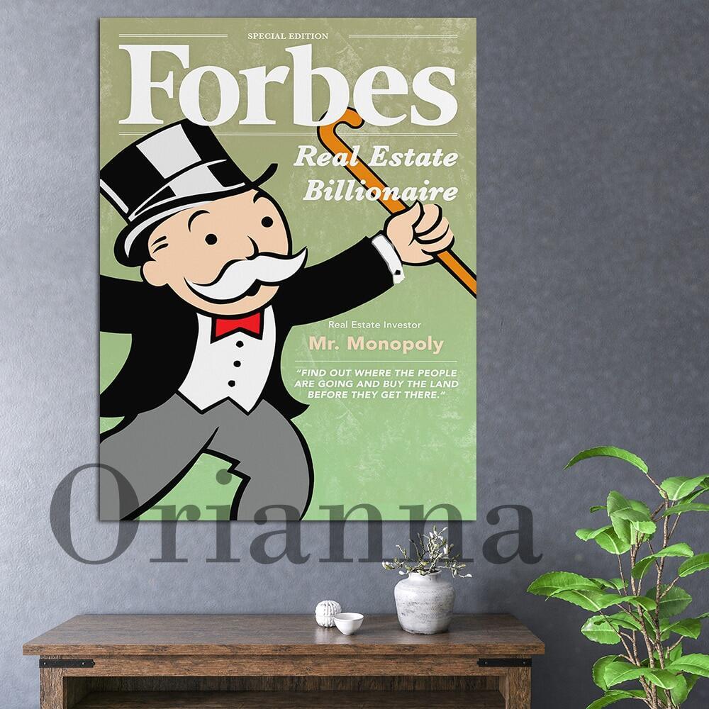 สร้างแรงบันดาลใจ Monopoly Man Estate Forbes นิตยสารแรงบันดาลใจผ้าใบการ์ตูน Wall Art โปสเตอร์พิมพ์ 07