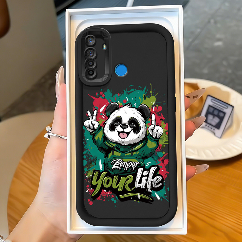 ปลอก Hp สําหรับ Realme 5 5i 5s 6i C3 C3i Narzo 10 10A 20A กรณีการ์ตูน Panda Happy เคสซิลิโคน Cesing 