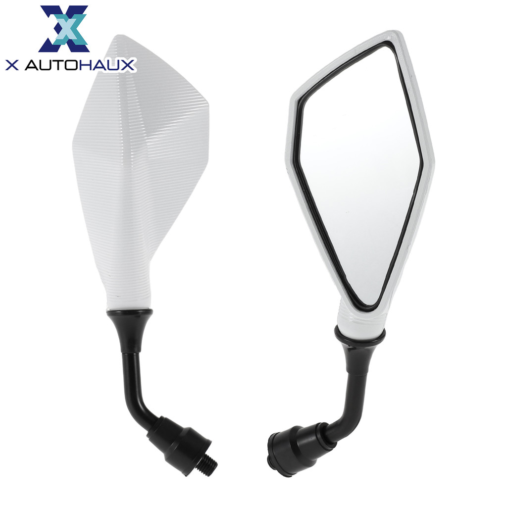 X AUTOHAUX Universal รถจักรยานยนต์กระจกมองหลังปรับบาร์กระจกมองข้าง Mount เหล็กพลาสติก 1 ชุดสีขาว M10 รูปทรงรูปหลายเหลี่ยม