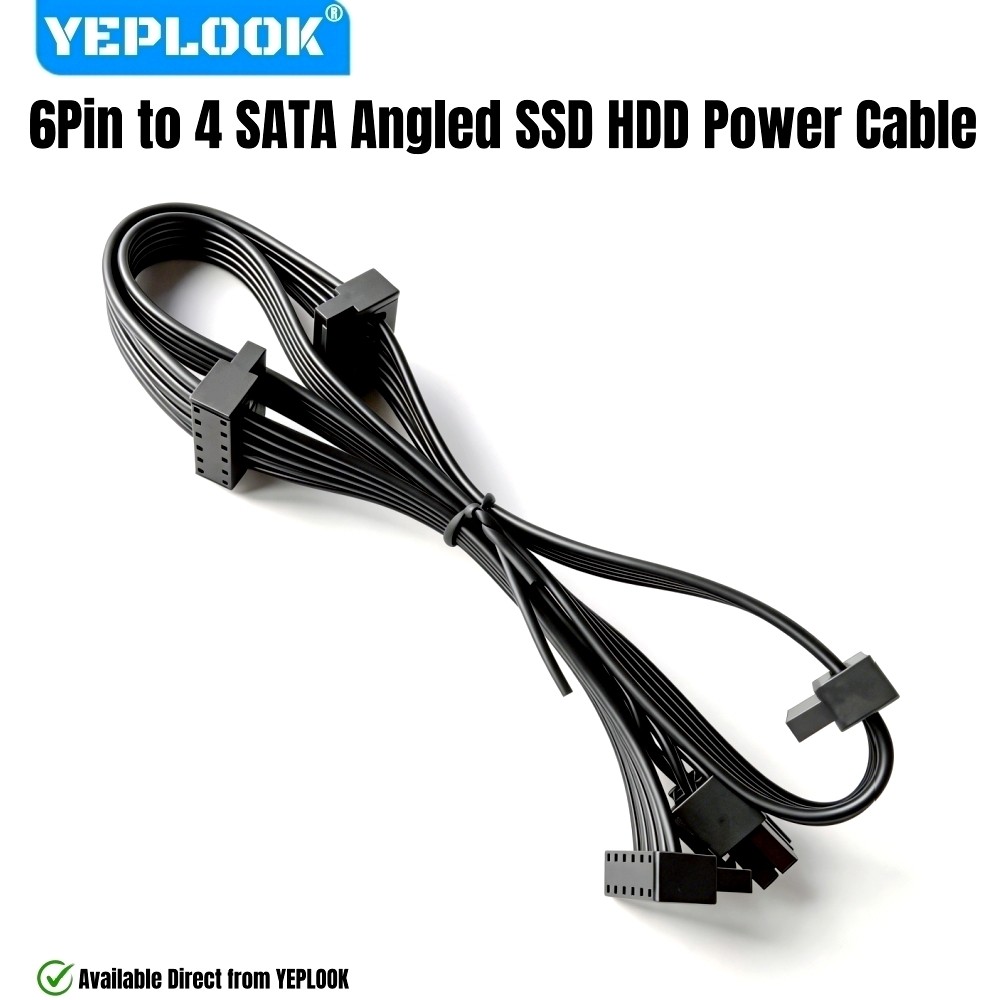 YEPLOOK 6Pin to 4x SATA Angled, HDD SSD 4 SATA สายไฟสําหรับ Corsair RM1000i, RM850i, RM750i, RM650i 