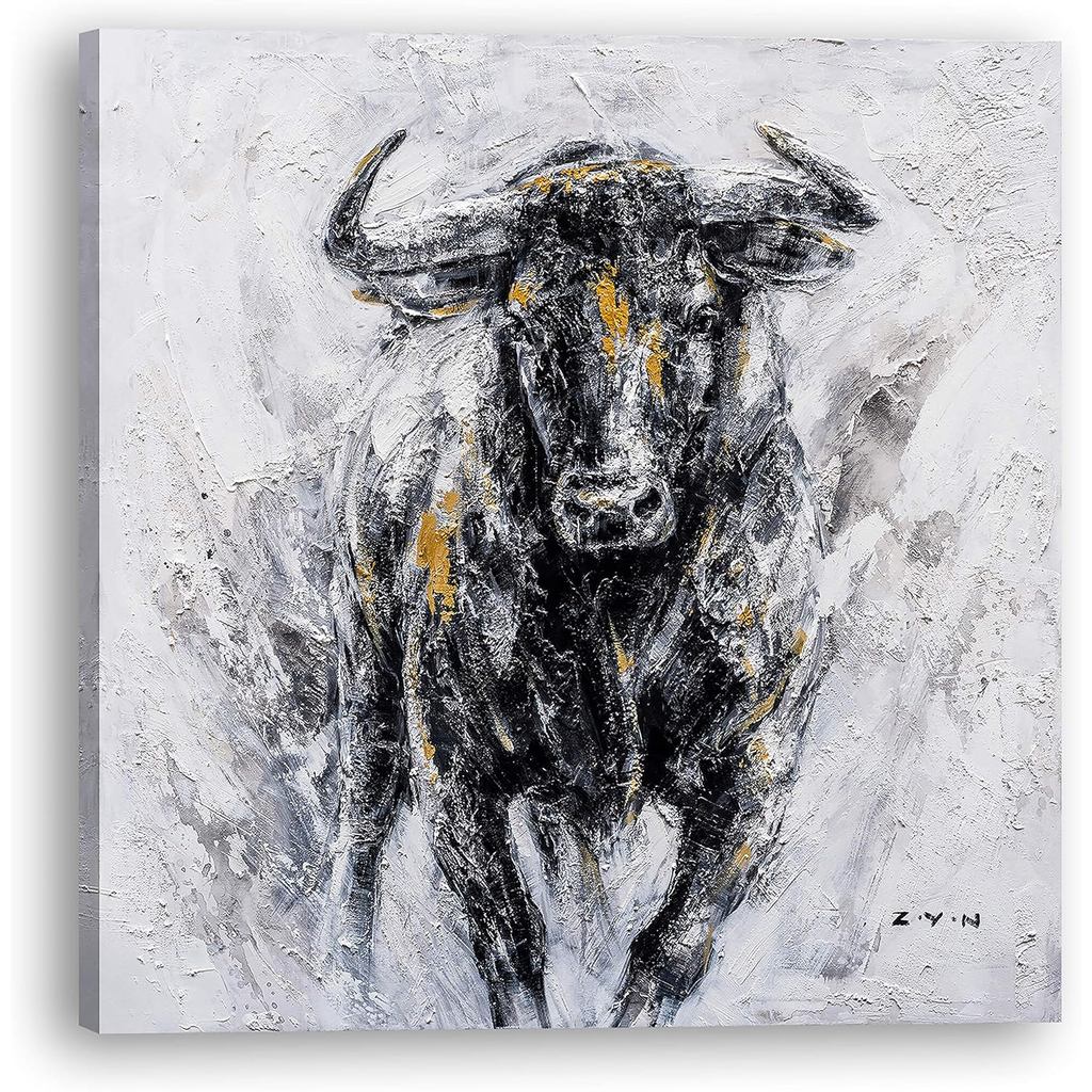 Blc- ภาพวาดพิมพ์ห่อผ้าใบ Wall Art ตกแต่งสําหรับห้องนั่งเล่นสํานักงานห้องนอน Fearless Bull X