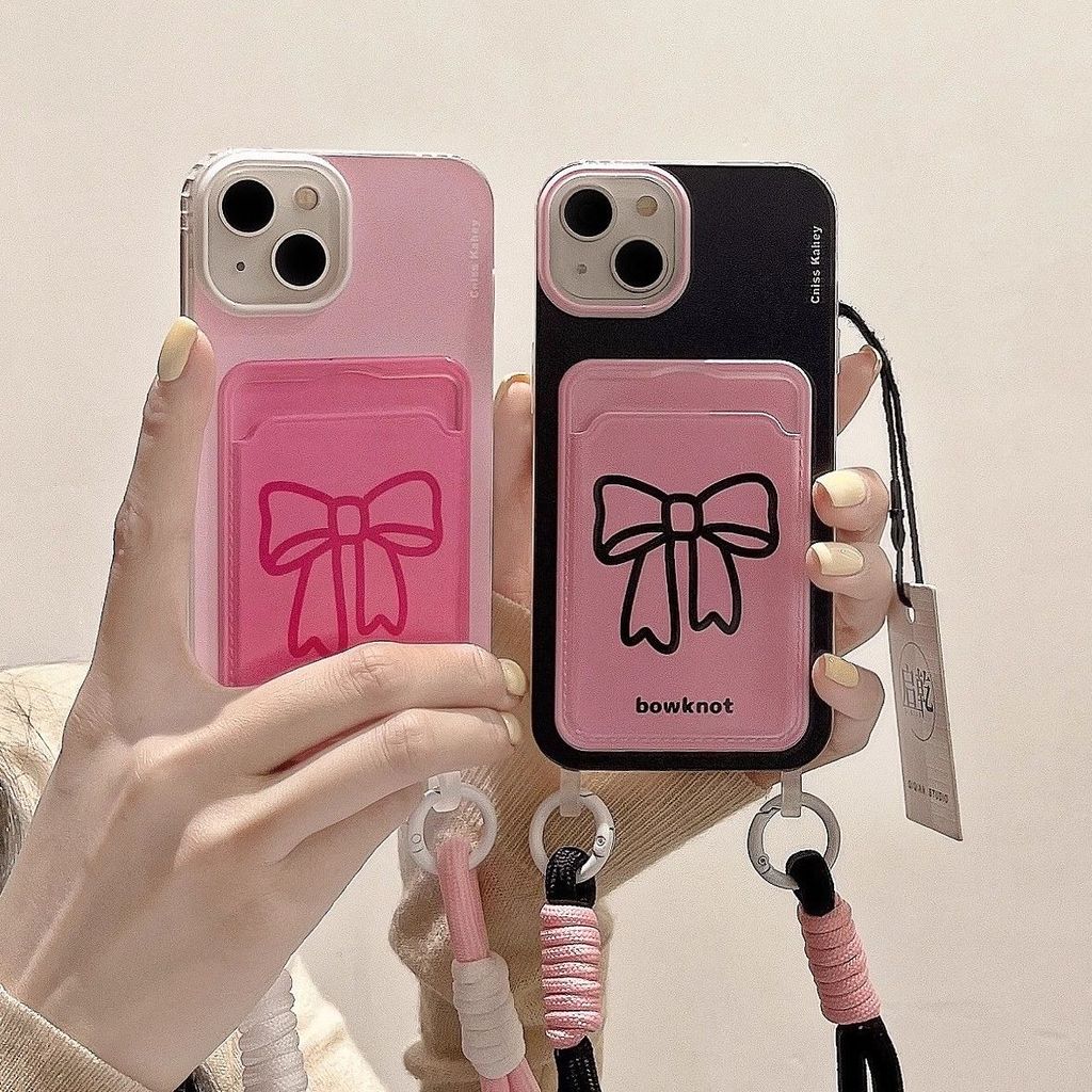 Aesthetic Black Ribbon Pink Girl Casing Hp Samsung A07 A17 5G A32 A57 A26 A04S A04E A13 4G A55 A23 A