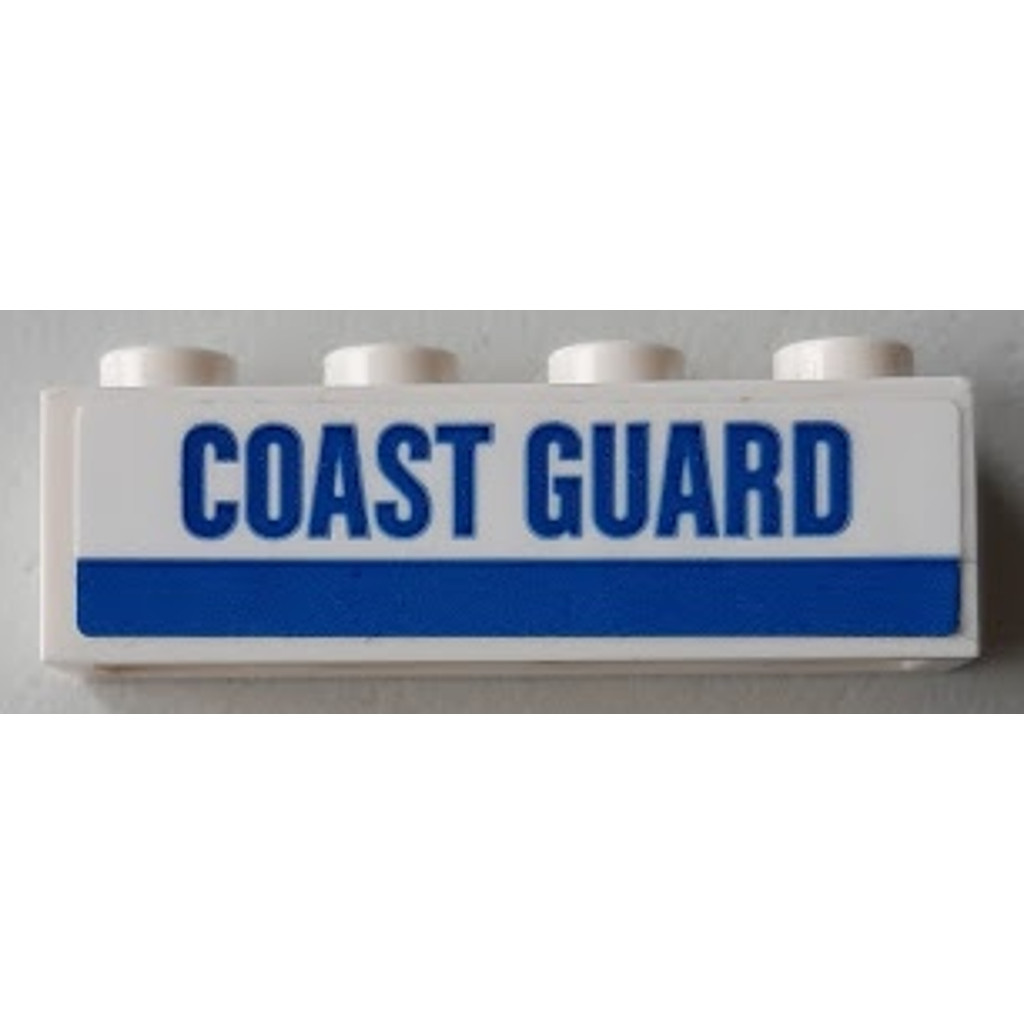 Brick2cube Part - Brick 1 x 4 with Blue Stripe and 'COAST GUARD' Pattern (Sticker) - Set 60164 - 301