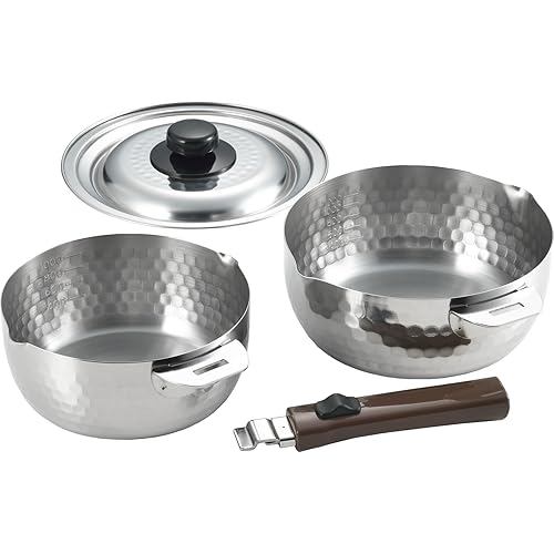 Yoshikawa Yukihira pot with removable handle, set of 2, 16cm 1.3L 18cm 1.7L, IH gas flame compatible