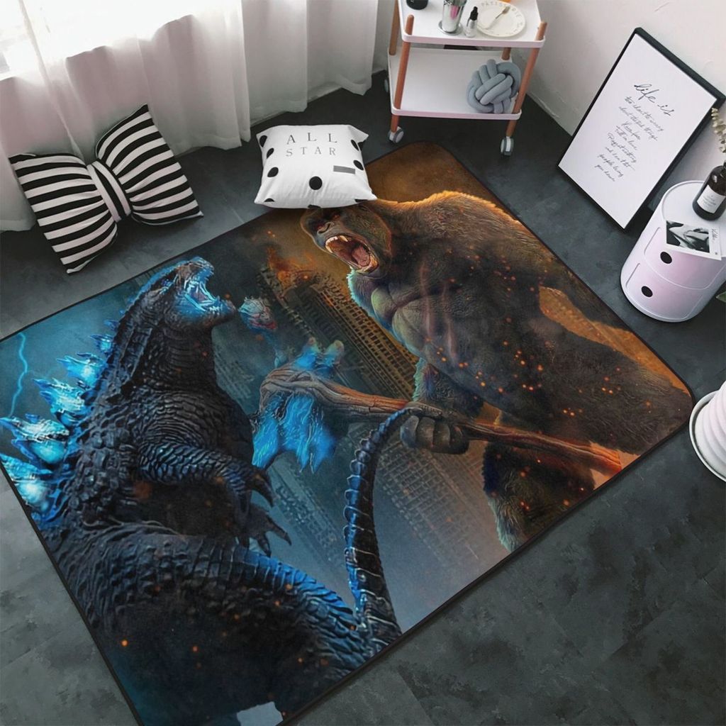 Godzilla VS Kong พรมการ์ตูนสําหรับห้องเด็กพรมน่ารักตกแต่งห้องพรมอะนิเมะสีสันสดใสพิมพ์ลายสัตว์ 3x5 ฟุ