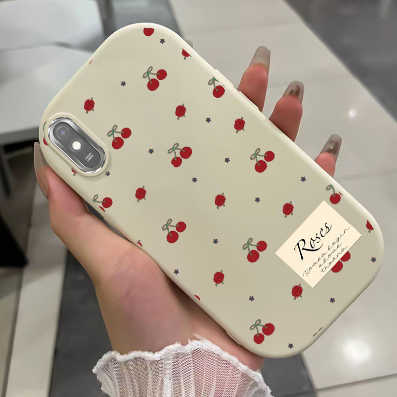 เคสสำหรับ Xiaomi Redmi 9A 9I เคสโทรศัพท์ดอกไม้เชอร์รีกันกระแทกกลมและอ้วน