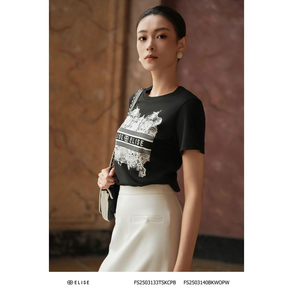 เสื้อยืดสีดําพิมพ์ลาย Elise และ Elise FS ออกแบบ motifs2503133ทีเอสเคซีพีบี