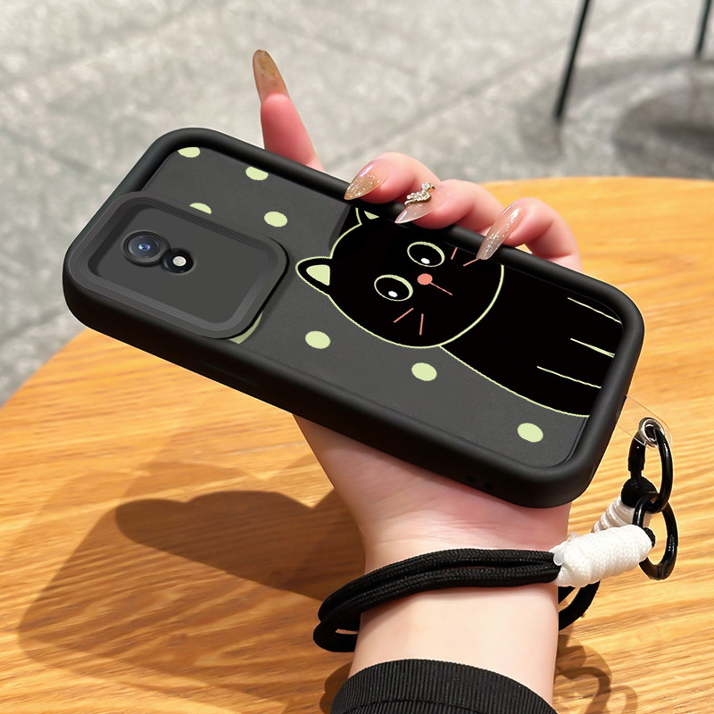 เคสสำหรับ VIVO Y02 Y02A Y02s Y02T เคสโทรศัพท์แมวสามสีซิลิโคนสายคล้องกันกระแทก