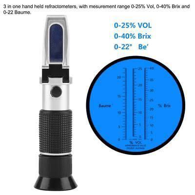 Brix 0-40% Refractometer, แอลกอฮอล์ 0-25%, Baume: 0-22Be (3 In 1)