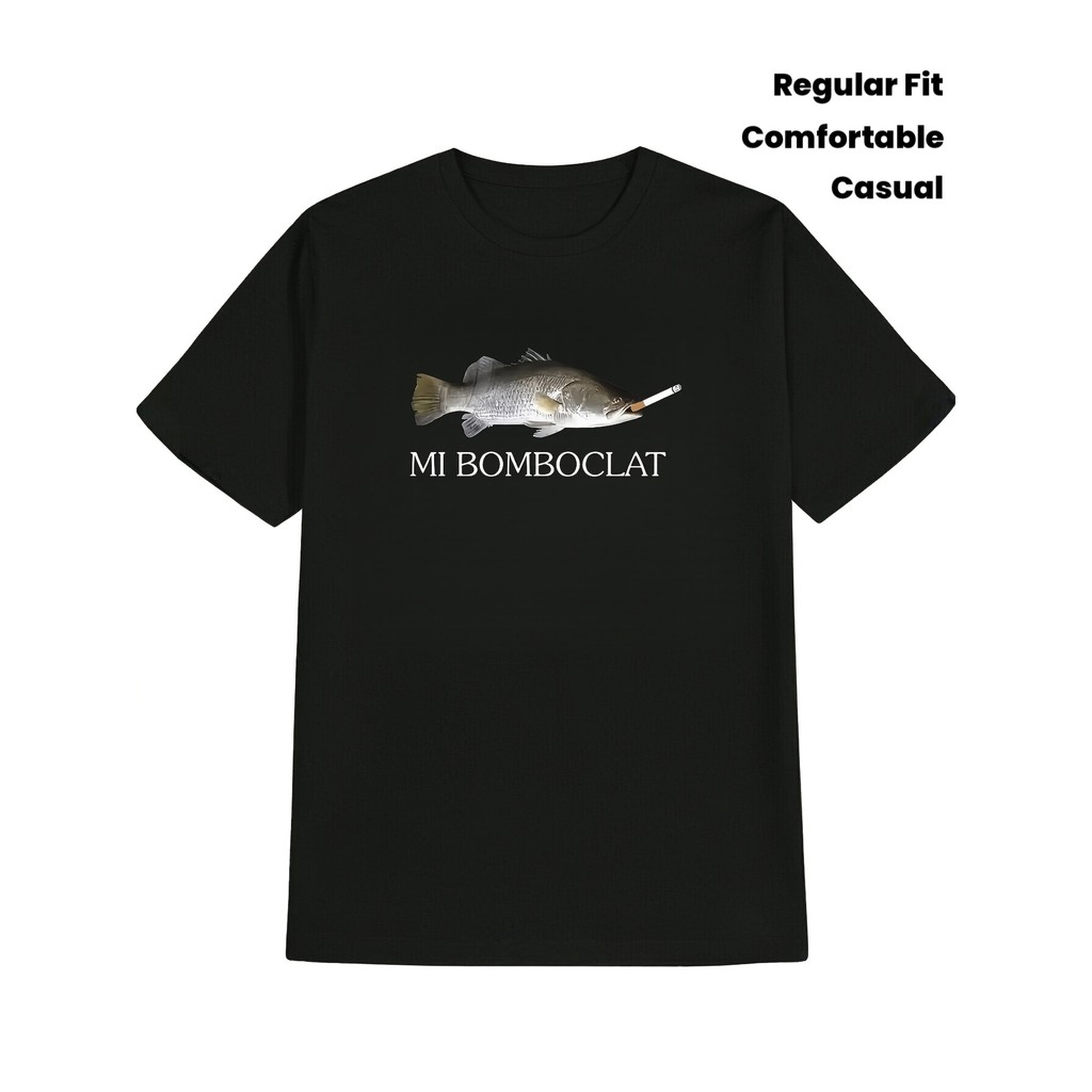 Mens Humorous Bomb Fish & Mi Bomboclat Y2K Retro Harajuku Style T-Shirt - ข้อความที่สุกสีดํา & Bomb 