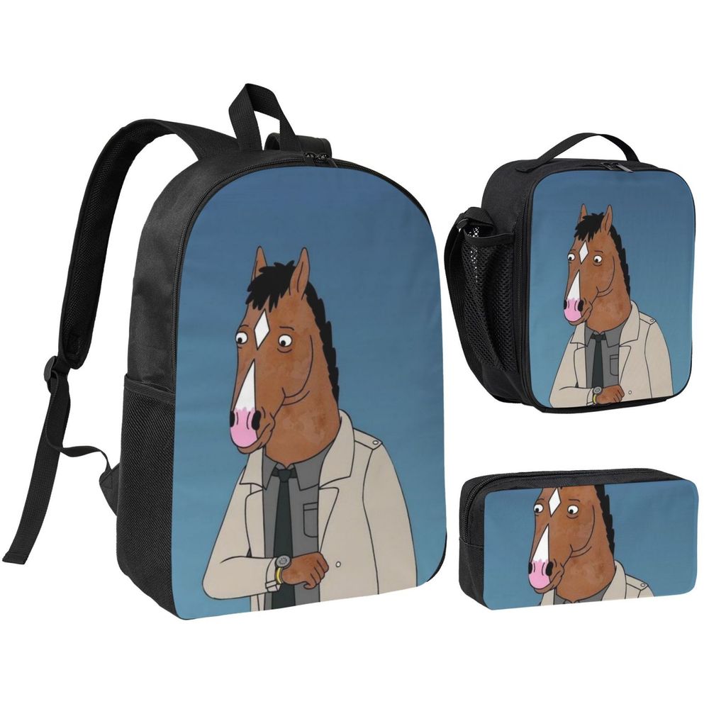 BoJack Horseman กระเป๋าเป้สะพายหลังสําหรับชายกล่องอาหารกลางวัน BMiddle School ความจุขนาดใหญ่ Daypack