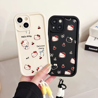 เคสสำหรับ VIVO Y03 Y03T Y18 Y18i Y18e Y18t Y18s Y28e 5G เคสโทรศัพท์แมวกุทัณฑ์เชอร์รี่ซิลิโคนสายคล้องกันกระแทก