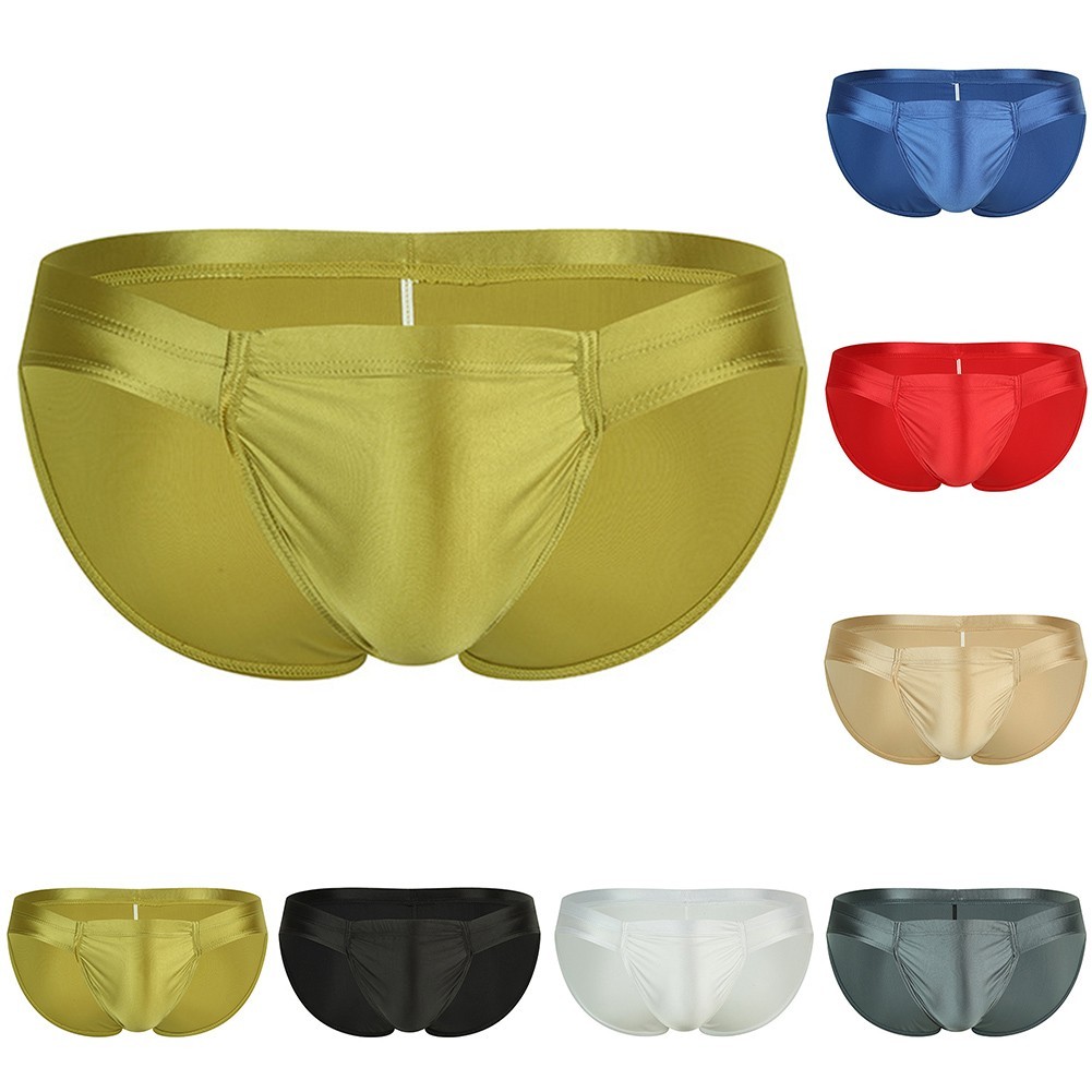 ⭐สินค้าใหม่⭐Men Oil Shiny Glossy Low Waist Briefs Breathable Underwear Panties Underpants ราคา ถูกที่สุด ดีลบีเคเค แกลเลอรีภาพที่ 2