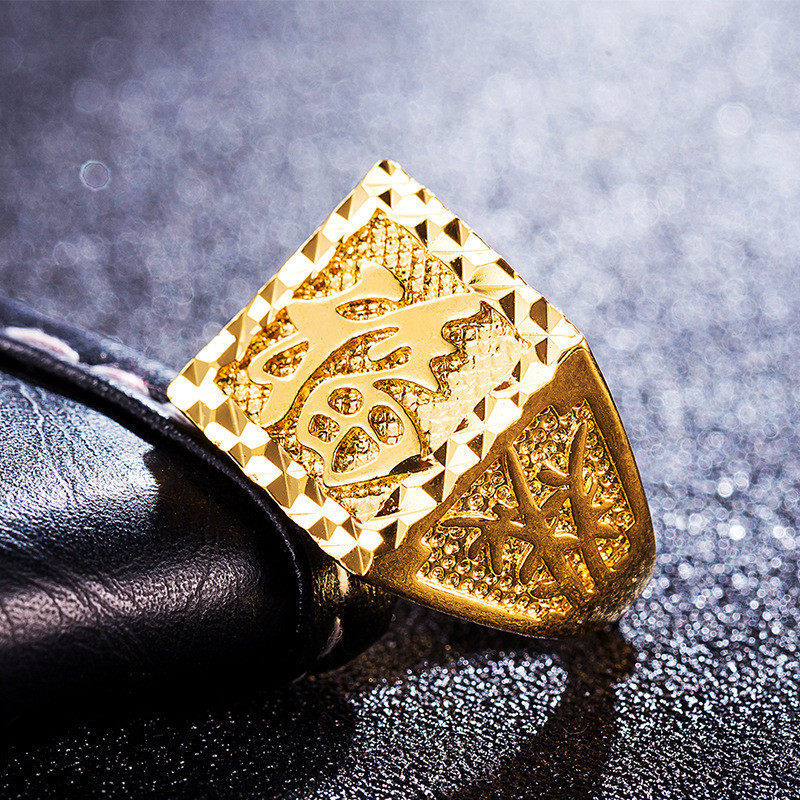 18K Gold Plated Wealth Fortune Happiness แหวนผู้ชายขนาดปรับแหวนเครื่องประดับฟรี