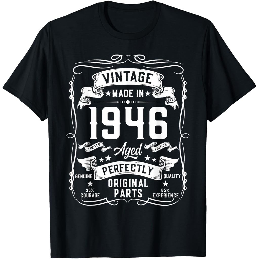 เสื้อยืดผ้าฝ้ายผู้ชาย Vintage 1946 79yr 79th Birthday for Men 79 Years Old T-Shirt