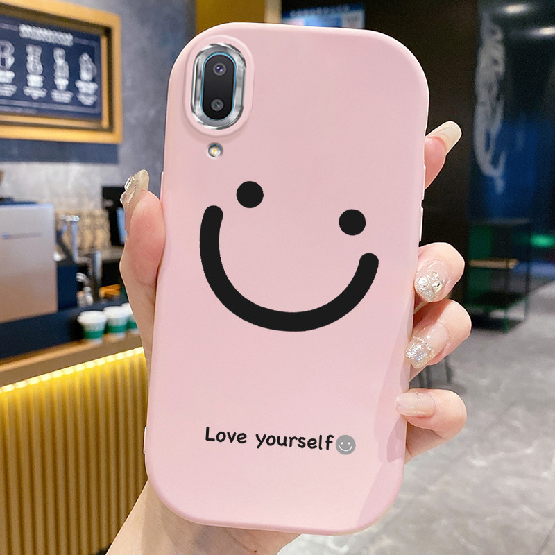 เคสสำหรับ Samsung Galaxy A02 M02 เคสโทรศัพท์บุคลิกรอยยิ้มกันกระแทกกลมและอ้วน