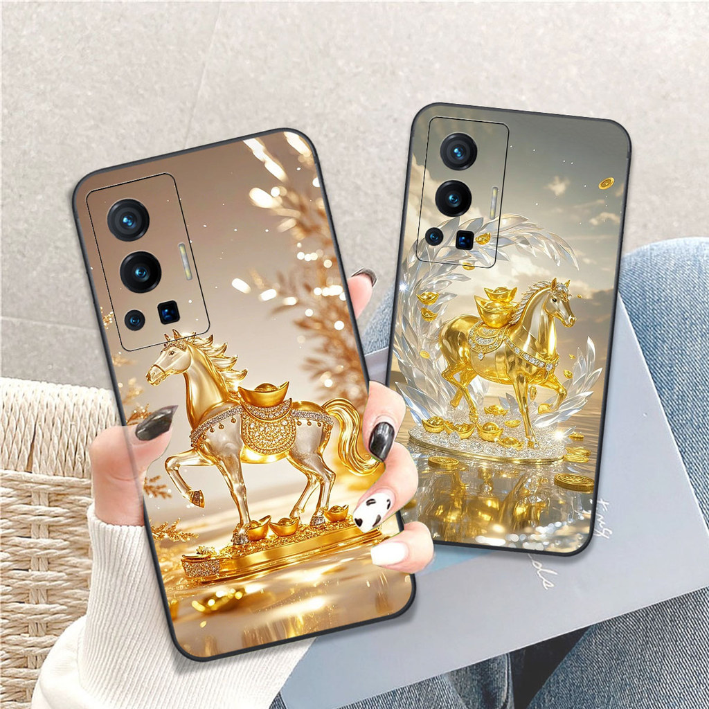 เคส Vivo X70 / X70 Pro เคสโคลเวอร์พิมพ์ลายม้าสีเหลือง