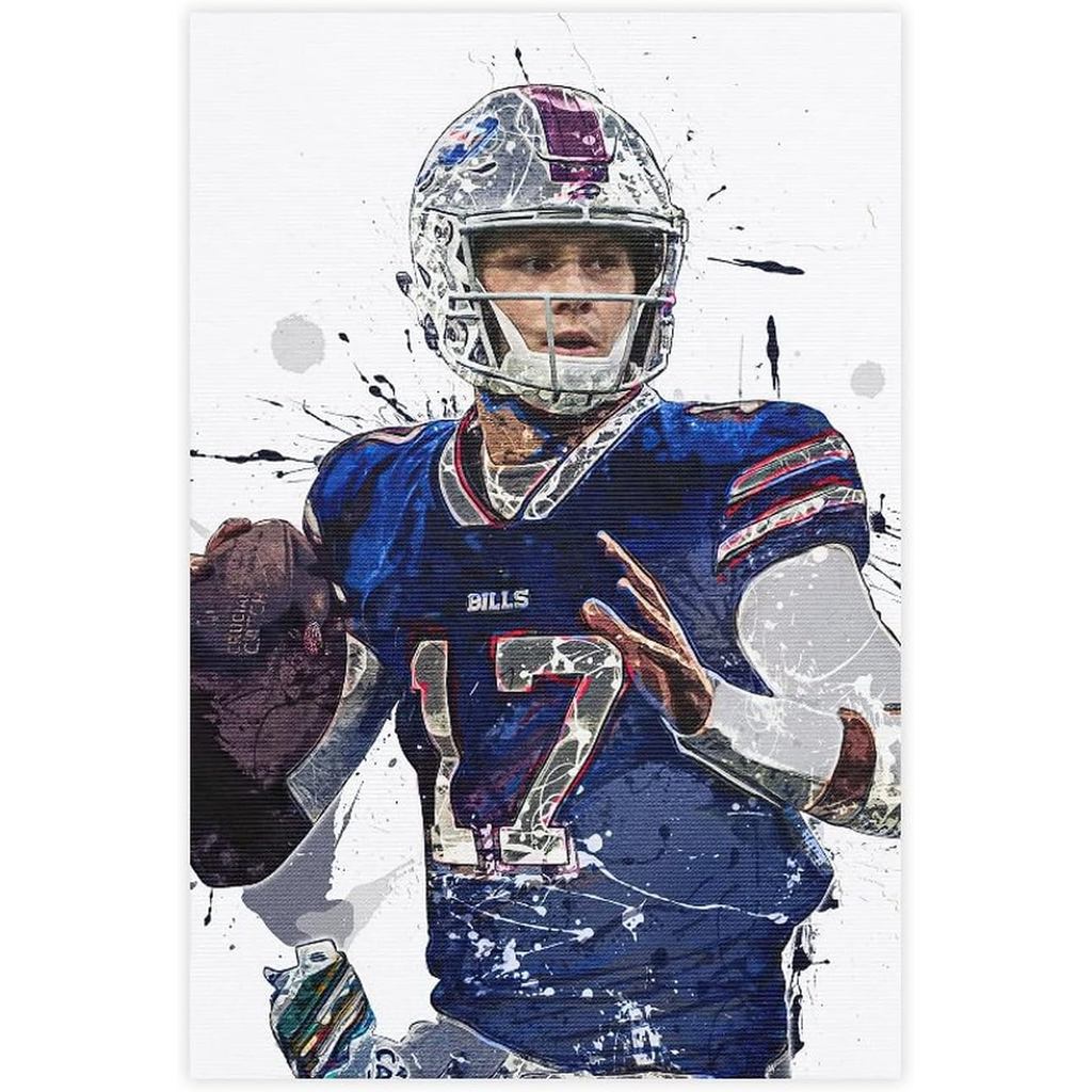 Josh Allen โปสเตอร์ฟุตบอลภาพผ้าใบโปสเตอร์ Wall Art Decor พิมพ์ภาพภาพวาดสําหรับห้องนั่งเล่นตกแต่งห้อง