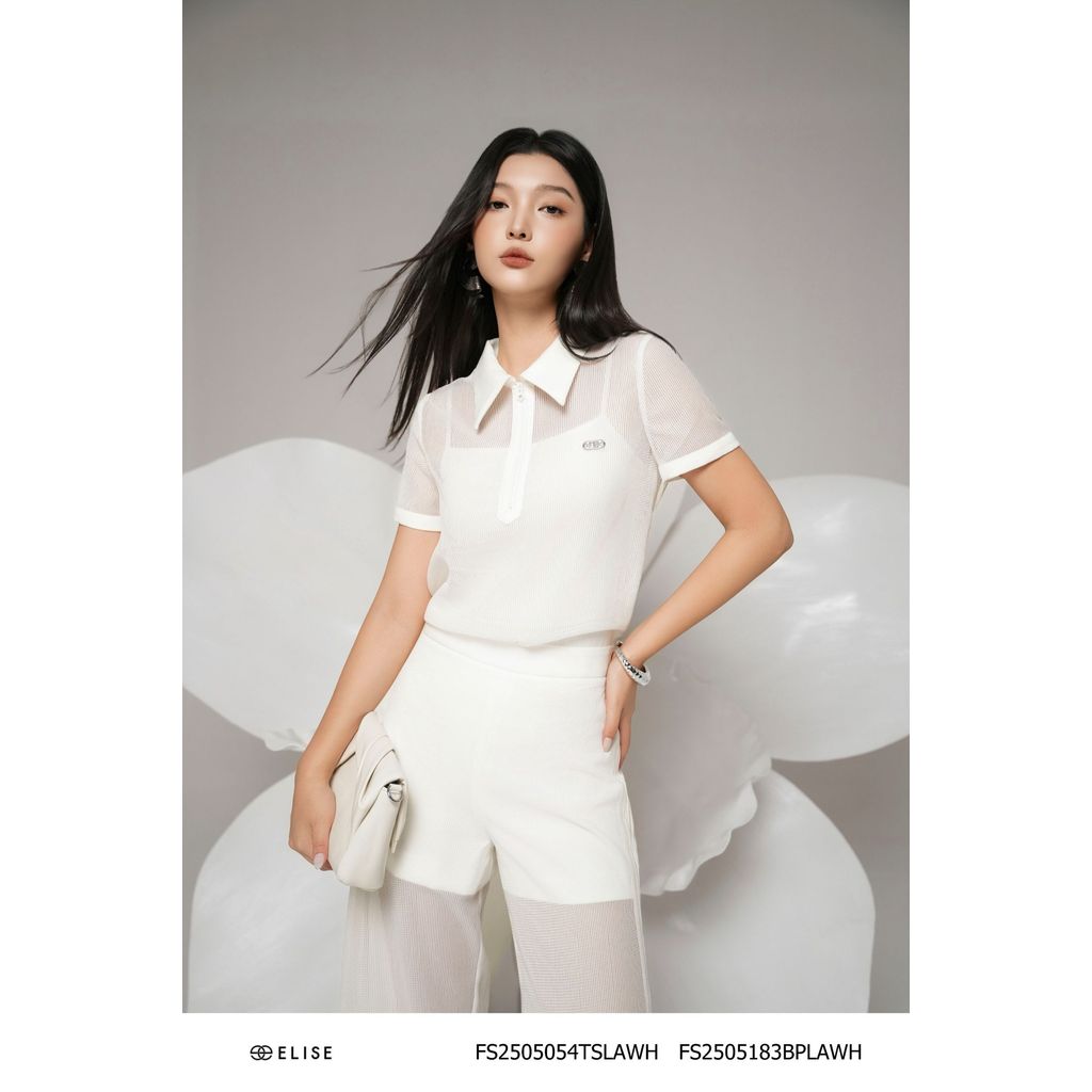 เสื้อเชิ้ตตาข่ายสีขาวคอปกโลโก้และดีไซน์หน้าอก โดย เอลิเซ่ เอฟเอส2505054TSLAWH (O2O)